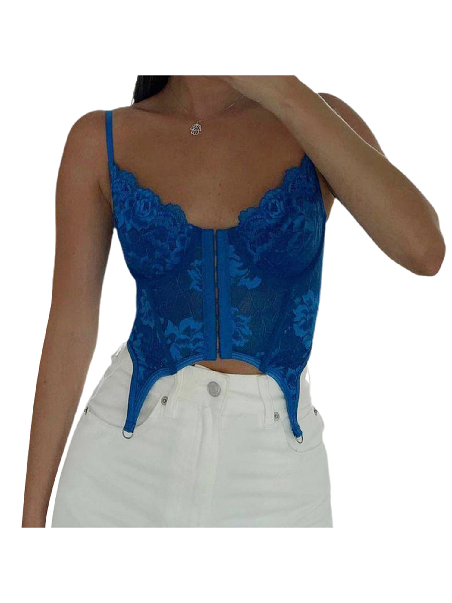 WakeUple Women Floral Lace Backless Tie Up Camis Corset Bustie