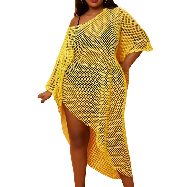 WakeUple Women's Plus Size Crochet Hollow Out Bathing Suit Bikini Swimwear  Cover Up Dress Swim Beach Cover Ups