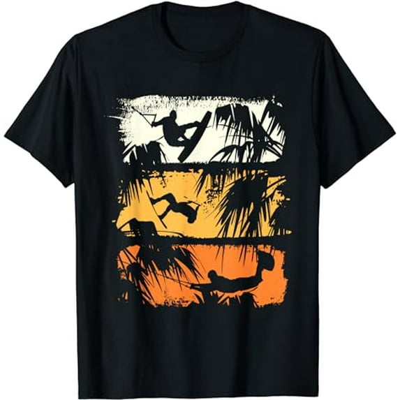 Wakeboard Lifestyle Vintage Design Palm Trees Logo T-Shirt