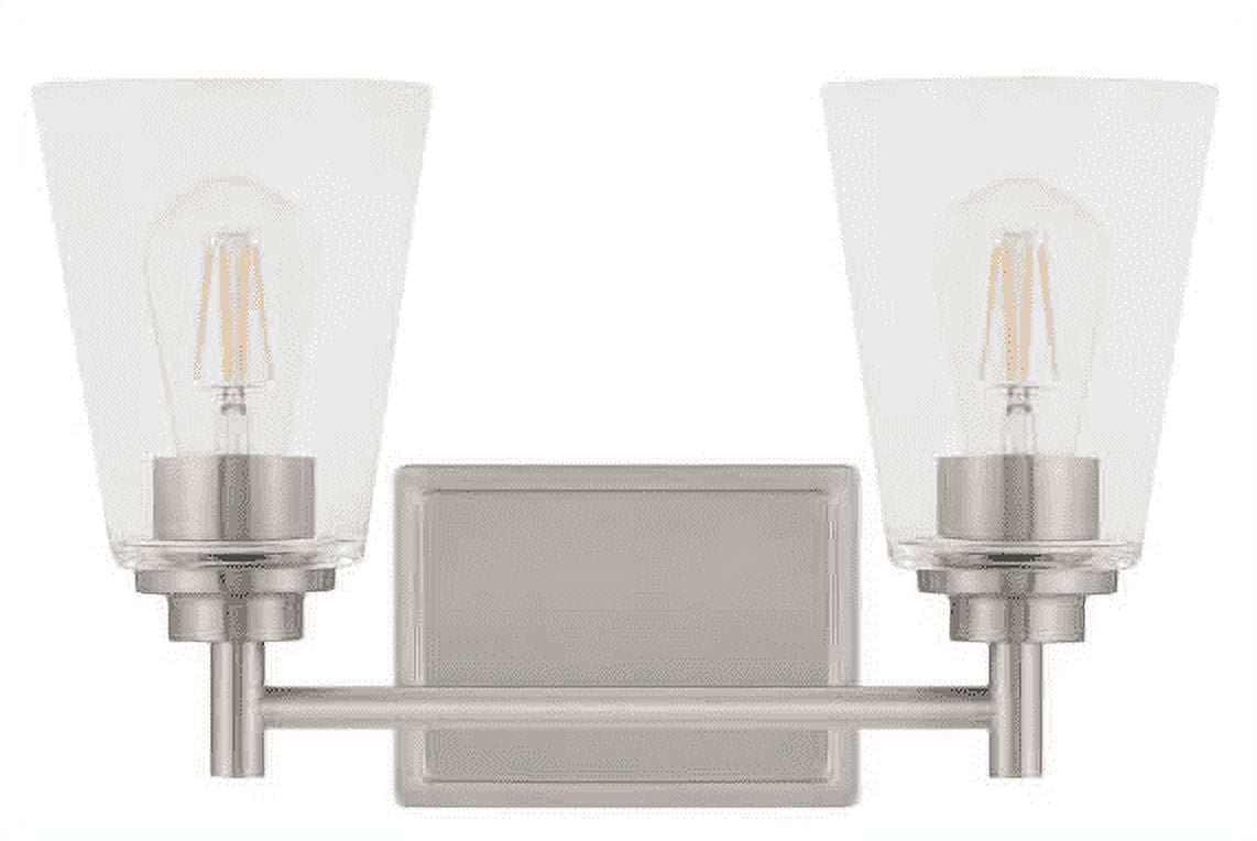 Hampton Bay Wakefield 15 in. 2-Light Brushed Nickel Modern Vanity with Clear Glass Shades