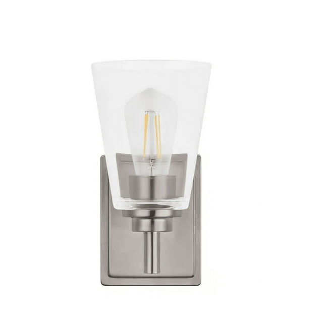 Wakefield 5.25 in. 1-Light Brushed Nickel Modern Wall Mount Sconce Light with Clear Glass Shade