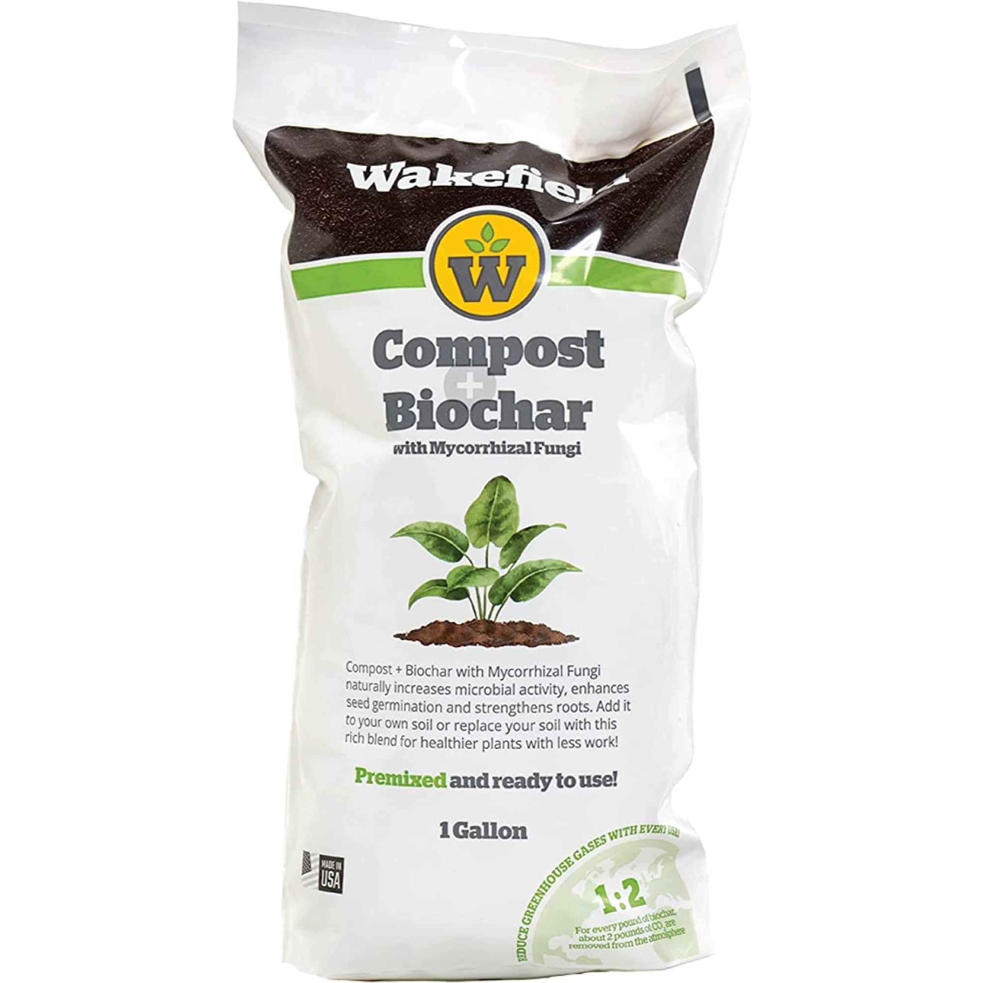 Wakefield Compost + Biochar with Mycorrhizal Fungi Organic Soil Conditioner - All Soil Types - 1 gal