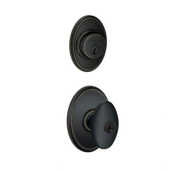 Schlage FB55N V SIE 716 WKF Wakefield Single Cylinder Aged Bronze Siena Decorative Entry Set Knob