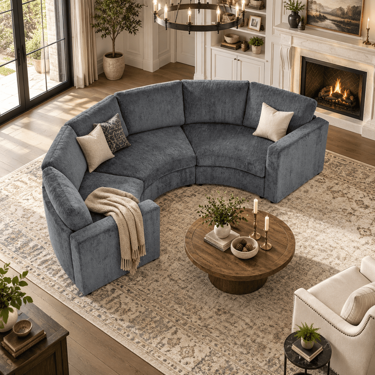 Wakefit 109.4" Curved Modular Sectional Sofa,3 Seat Semi Circular Chenille Couch with Deep Seating,Modern Round Conversation Sofa with Solid Pine Wood Frame Living Room,Grey