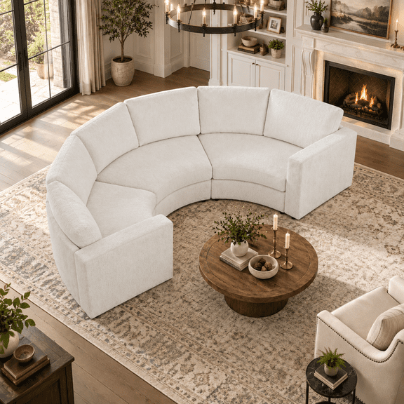 Wakefit 109.4" Curved Modular Sectional Sofa,3 Seat Semi Circular Chenille Couch with Deep Seating,Modern Round Conversation Sofa with Solid Pine Wood Frame for Living Room,Beige