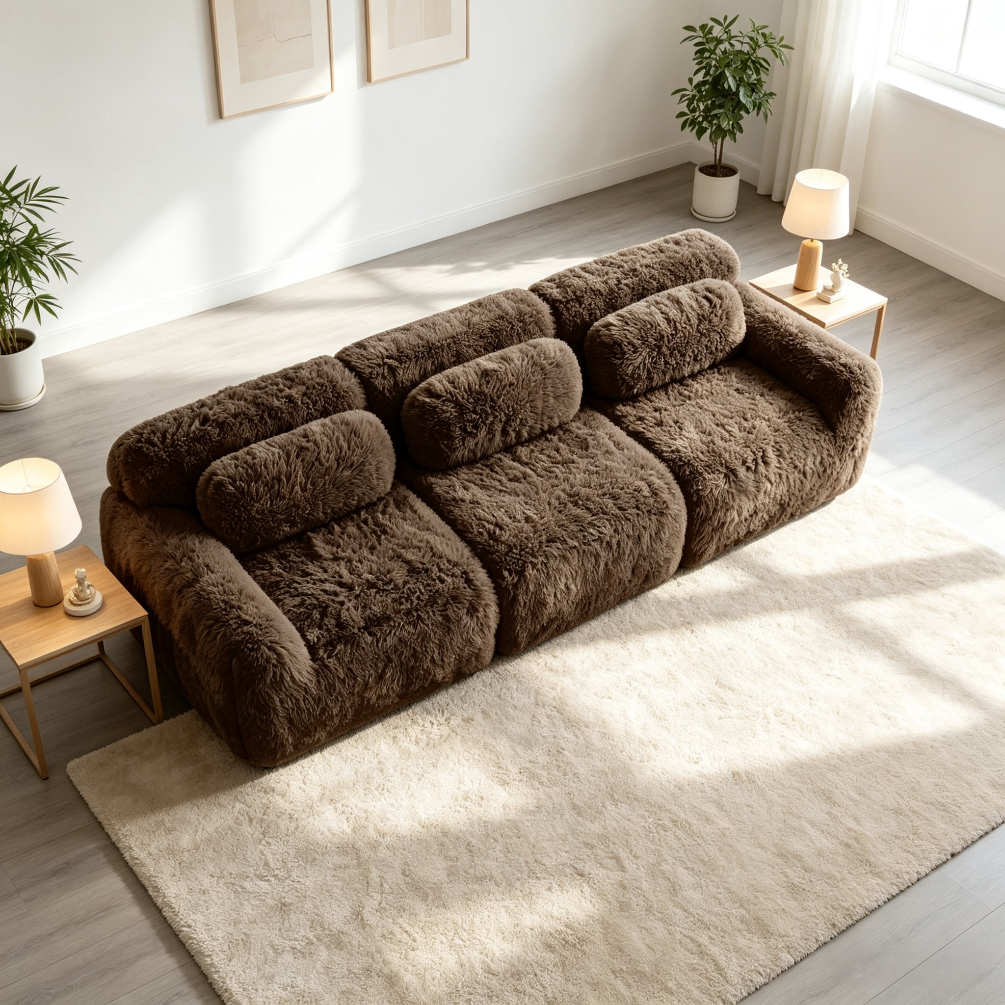 Wakefit 114" Modular Sectional Sofa, Boneless Couche 3 Seater Deep Seat Compressed Sofa, No Assembly Required, Soft Fluffy Plush Fabric, Cloud Comfy Sofa Set, Chocolate