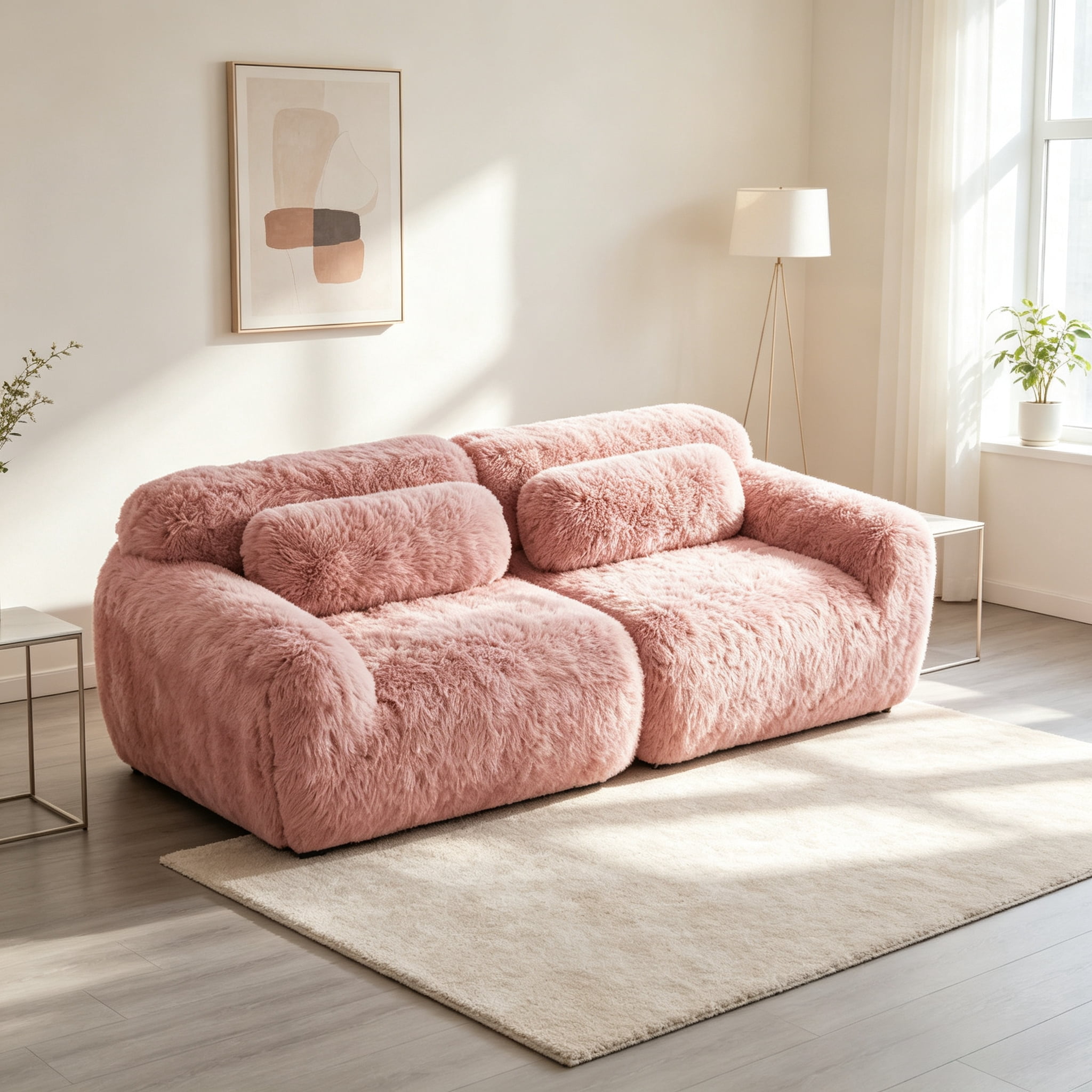Wakefit 80" Loveseat Sofa, 2-Seater Modular Sectional Sofa Couch with Pillows, Soft Fluffy Plush Fabric Cloud Sofa, 32D High Density Foam Deep Seat Modular Cloud Couch, No Assembly, Pink