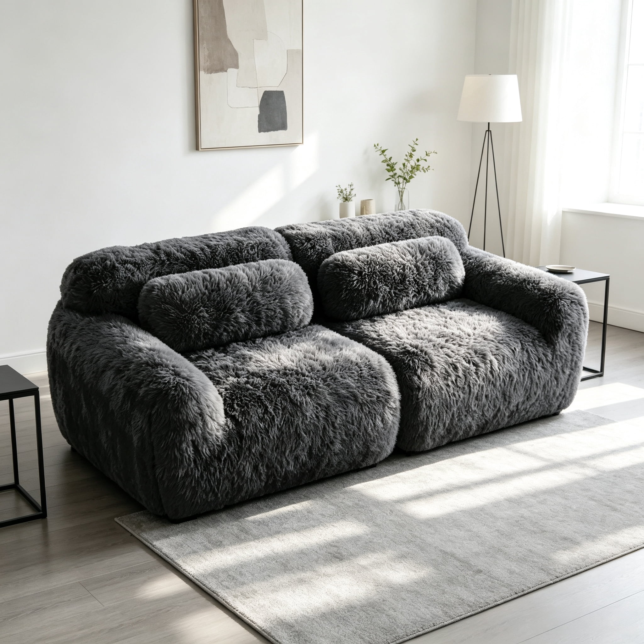 Wakefit 80" Loveseat Sofa, 2-Seater Modular Sectional Sofa Couch with Pillows, Soft Fluffy Plush Fabric Cloud Sofa, 32D High Density Foam Deep Seat Modular Cloud Couch, No Assembly, Drak Gray