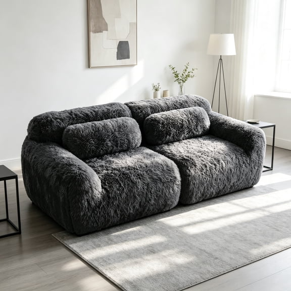 Wakefit 80" Loveseat Sofa, 2-Seater Modular Sectional Sofa Couch with Pillows, Soft Fluffy Plush Fabric Cloud Sofa, 32D High Density Foam Deep Seat Modular Cloud Couch, No Assembly, Drak Gray