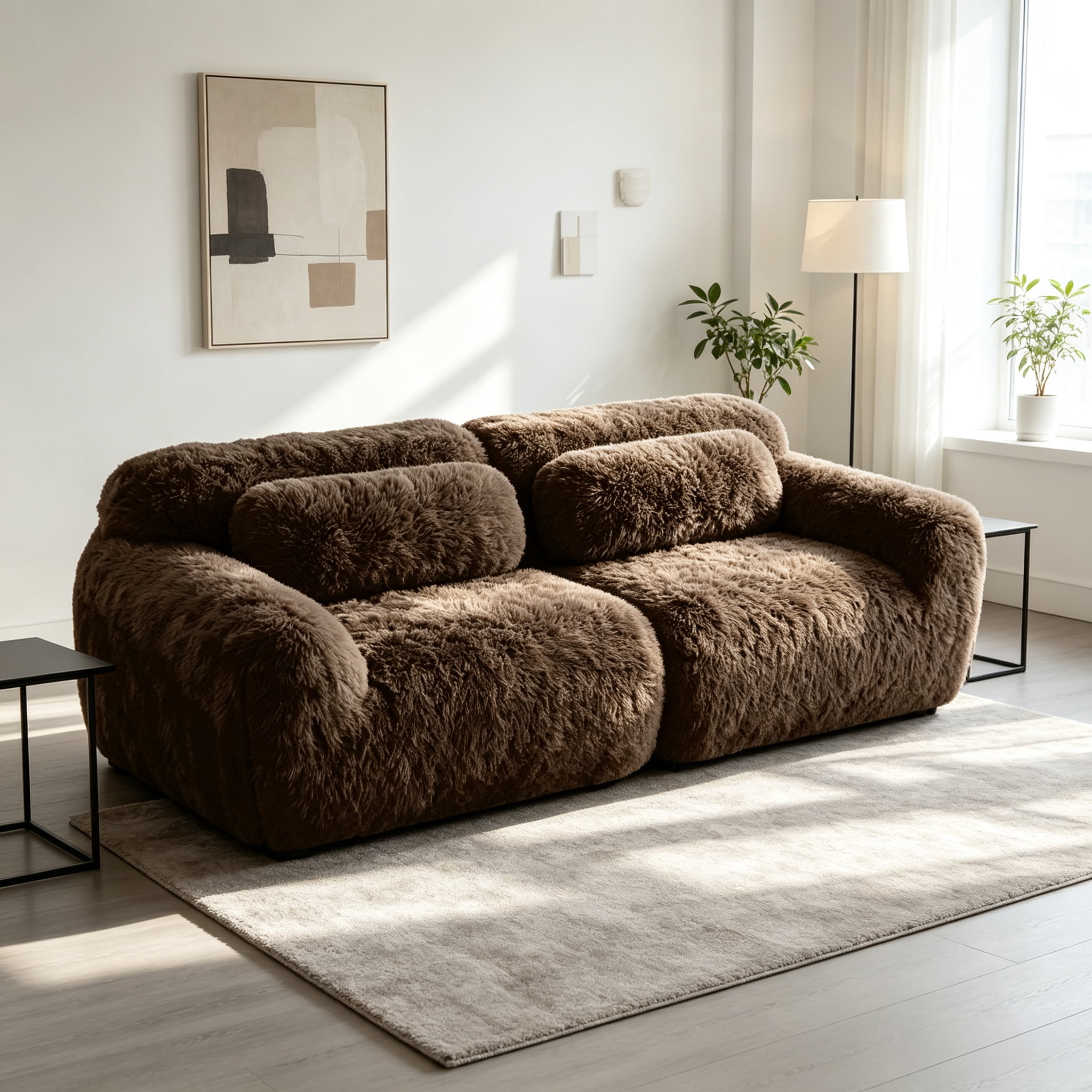 Wakefit 80" Loveseat Sofa, 2-Seater Modular Sectional Sofa Couch with Pillows, Soft Fluffy Plush Fabric Cloud Sofa, 32D High Density Foam Deep Seat Modular Cloud Couch, No Assembly, Chocolate