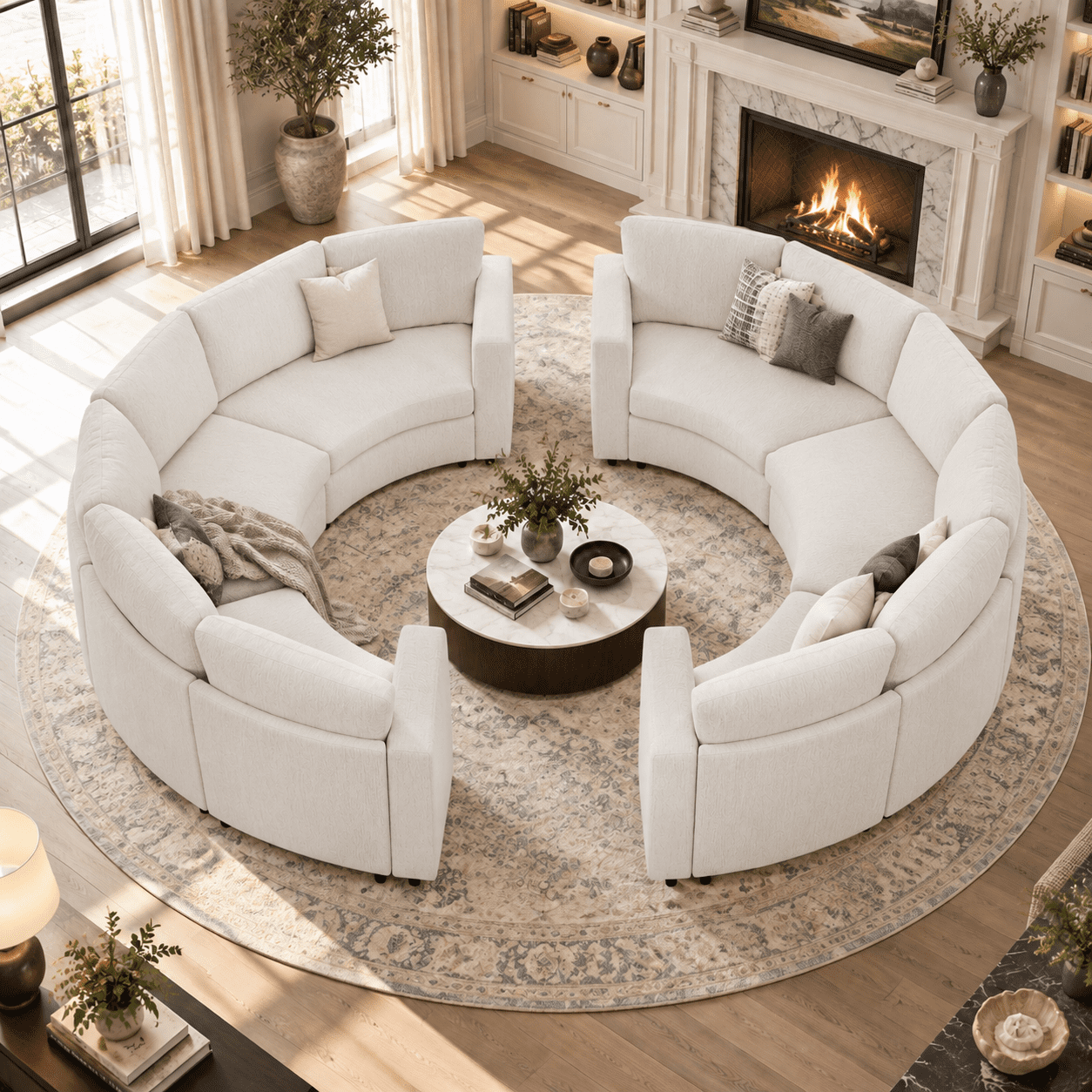 Wakefit Curved Modular Sectional Sofa,6-Seater Semi Circular Chenille Couch Set,Deep Seating Round Sofa with Soft Upholstery,Modern Conversation Sofa with Solid Pine Wood Frame for Living Room,Beige
