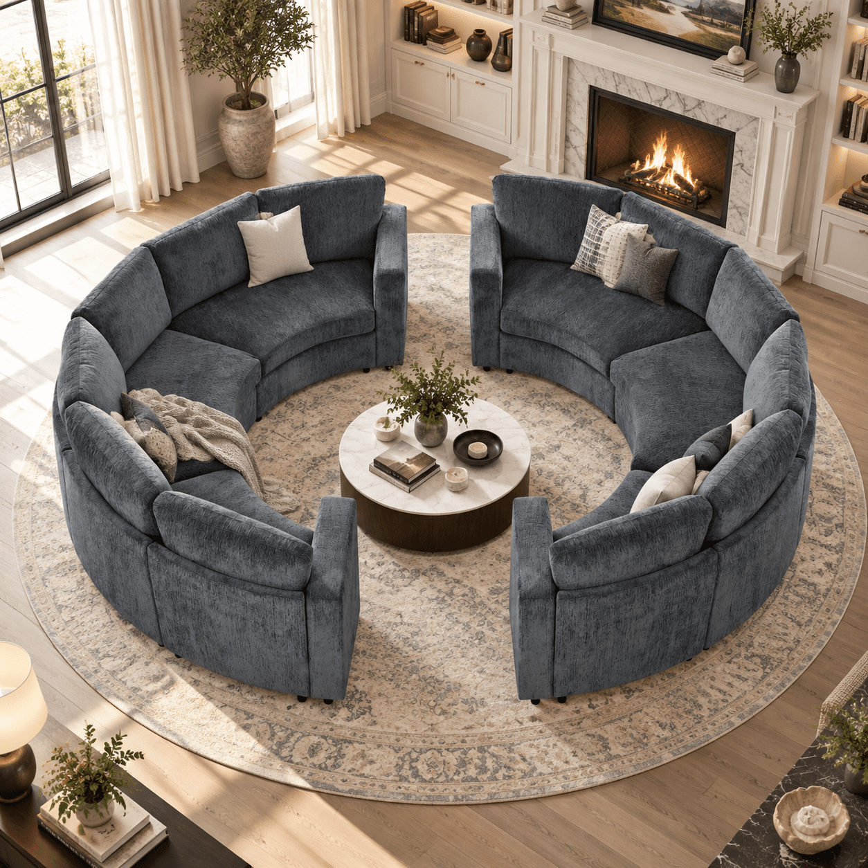 Wakefit Curved Modular Sectional Sofa,6-Seater Semi Circular Chenille Couch Set,Deep Seating Round Sofa with Soft Upholstery,Modern Conversation Sofa with Solid Pine Wood Frame for Living Room,Grey