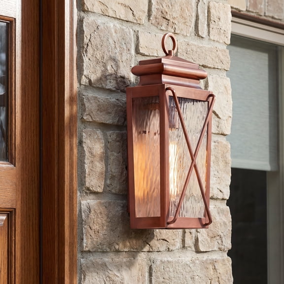 Wakeford Collection One-Light Antique Copper and Clear Water Glass Transitional Style Small Outdoor Wall Lantern