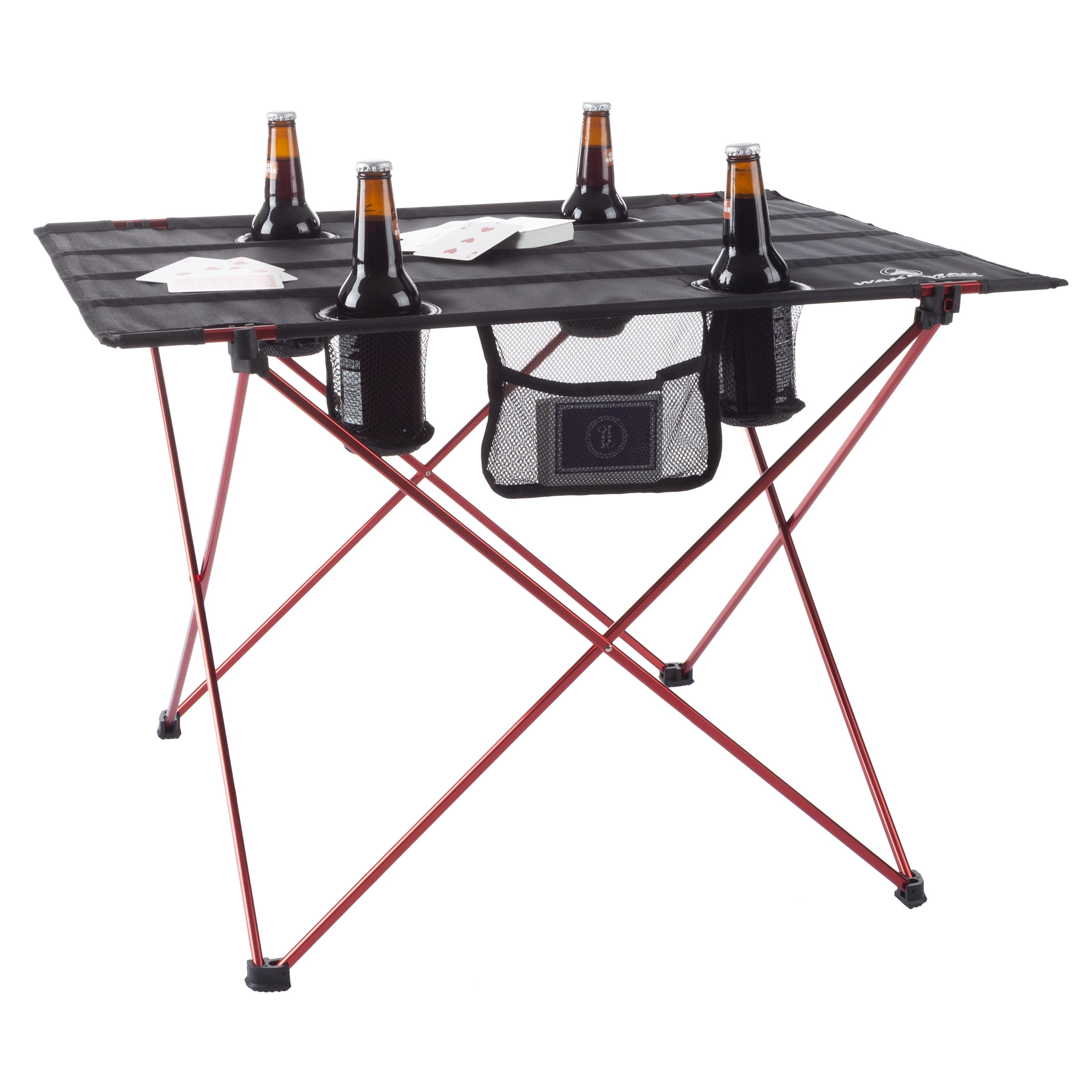 Camp Table-Outdoor Folding Table with 4 Cupholders and Carrying Bag by Wakeman Outdoors
