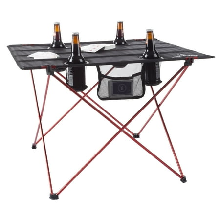 Camp Table-Outdoor Folding Table with 4 Cupholders and Carrying Bag by Wakeman Outdoors