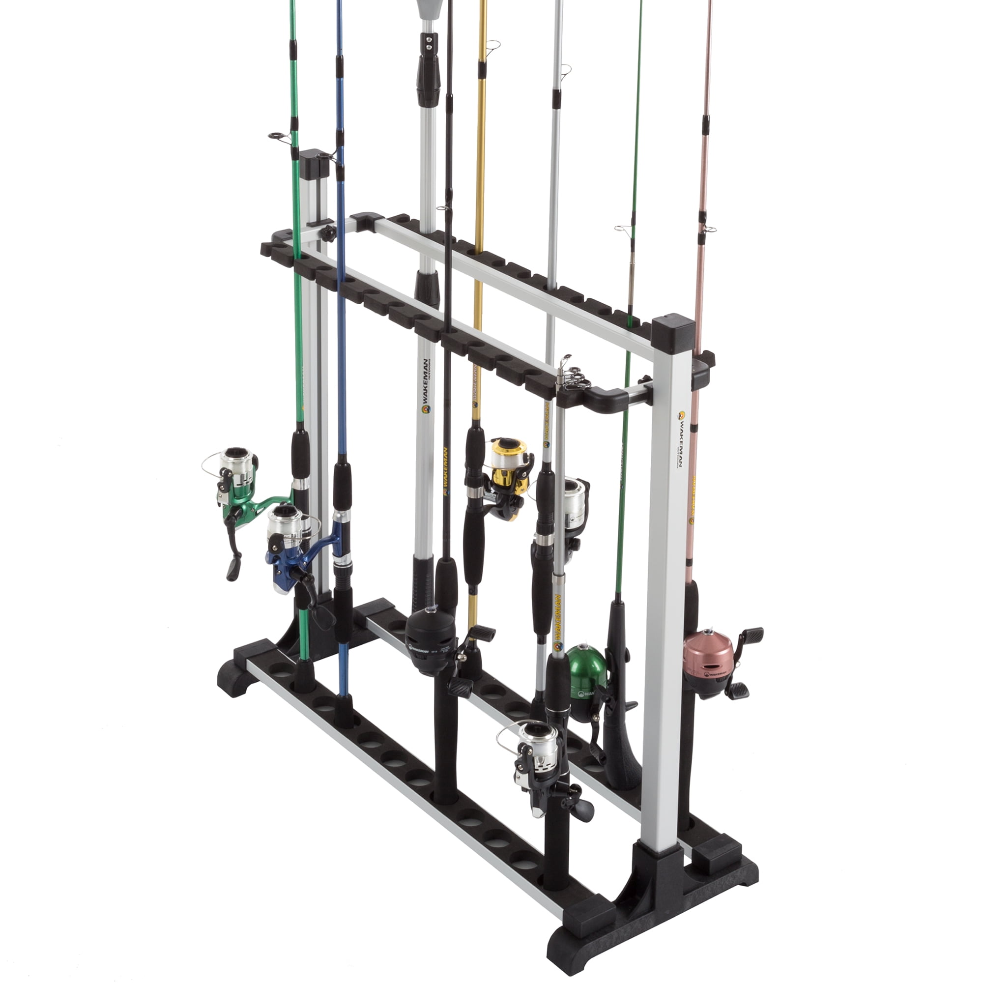 Wakeman Fishing Rod Rack - Aluminum Freestanding Floor Storage, Organizer Stand for Home or Garage, Fits 24 Freshwater or Saltwater Rods Wakeman Fishing Rod Rack - Aluminum Freestanding Floor Storage, Organizer Stand for Home or Garage, Fits 24 Freshwater or Saltwater Rods