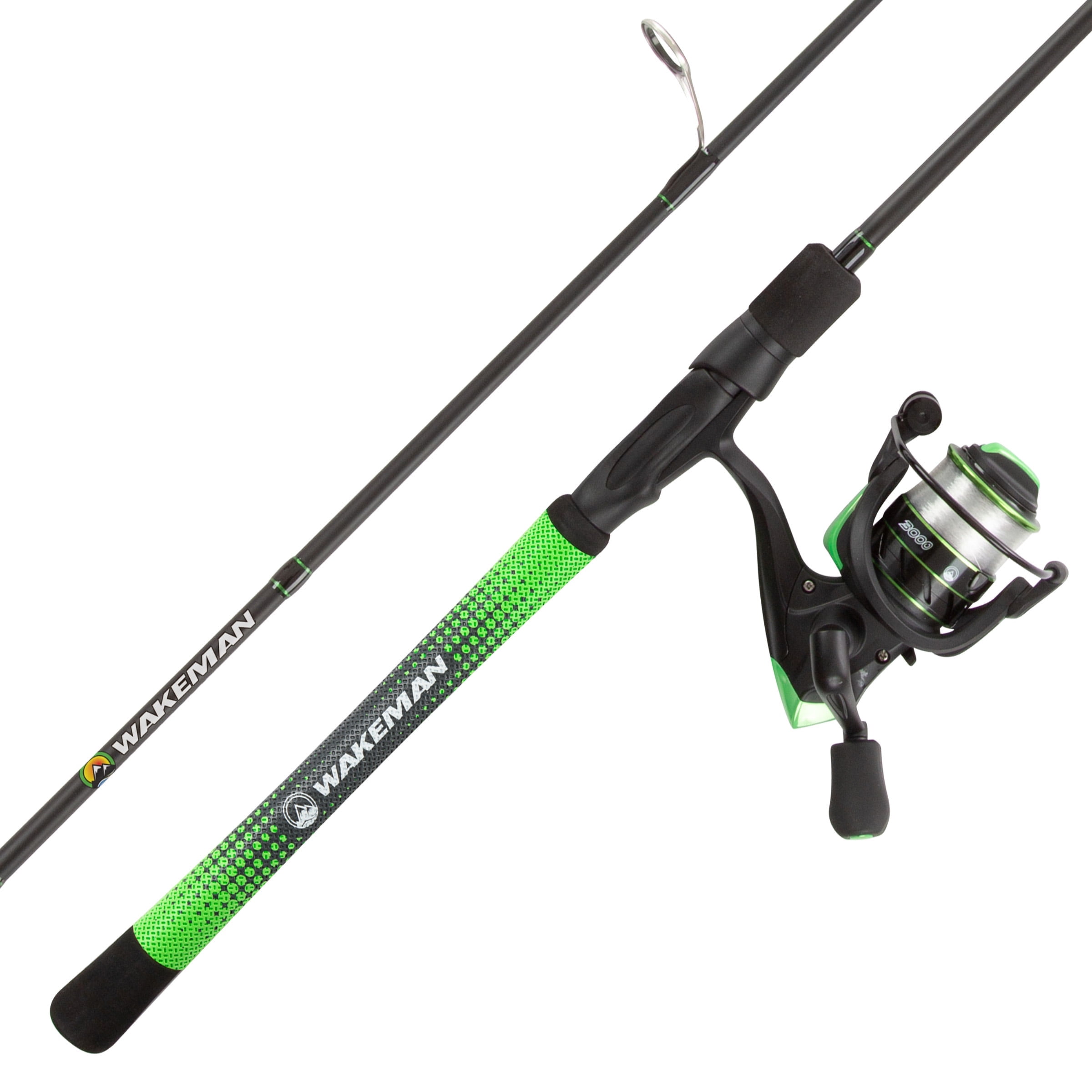 Wakeman Fishing Rod and Reel Combo for Bass, Salmon, or Catfish, Green Wakeman Fishing Rod and Reel Combo for Bass, Salmon, or Catfish, Green
