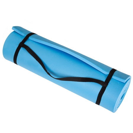 Thick Yoga Mat - Double Sided 1/2-Inch Workout Mat - 72x24-Inch Exercise Mat for Home Gym Fitness or Pilates with Carrying Strap by Wakeman (Blue)