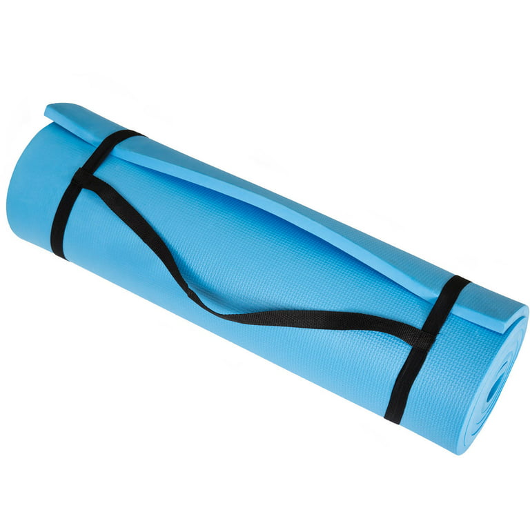 Wakeman Fitness 1/2 Extra Thick Yoga Mat, With Carrying Strap, Blue