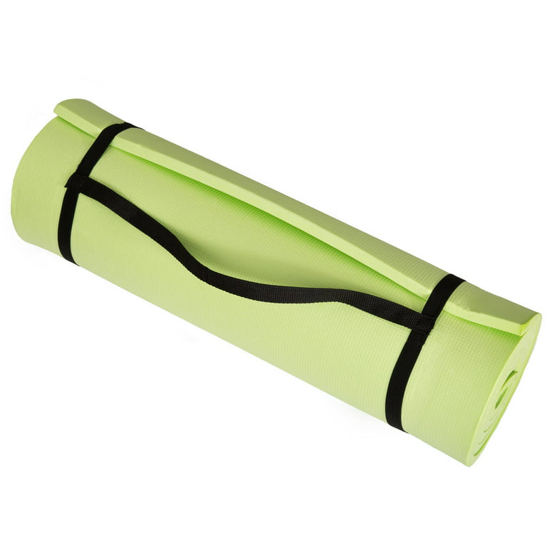 Wakeman Fitness 1/2 Extra Thick Yoga Mat, With Carrying Strap, Green