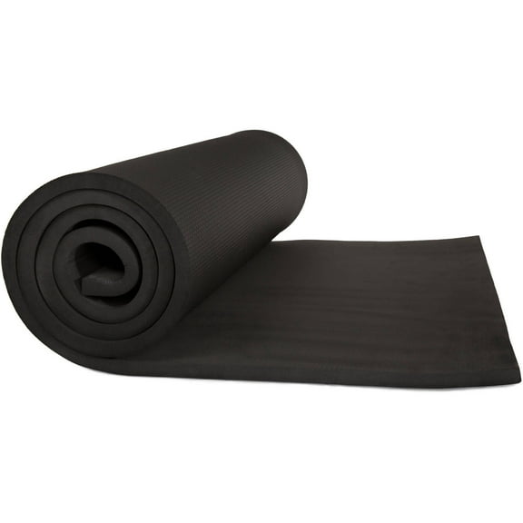Wakeman Fitness 1/2 In. Extra Thick Yoga Mat, With Carrying Strap, Black