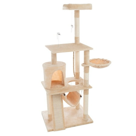 PETMAKER Indoor 4-Level Cat Tree with Scratchers & Hammocks, Beige