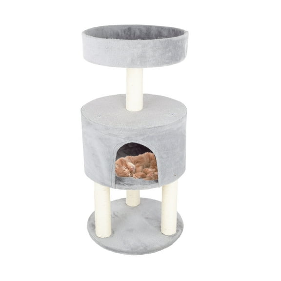 Yippy 2-Tier Kitty Cat Condo with Overhead Balcony - Gray and White