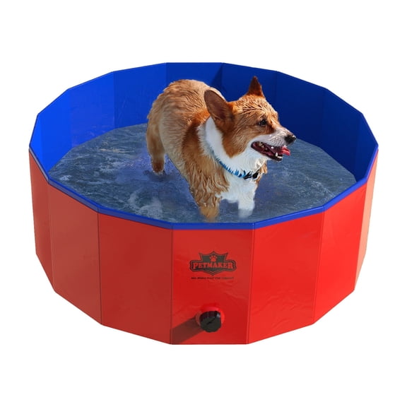 PETMAKER 30.5x12in Foldable Dog Pool - Durable PVC Outdoor Pool with Drain
