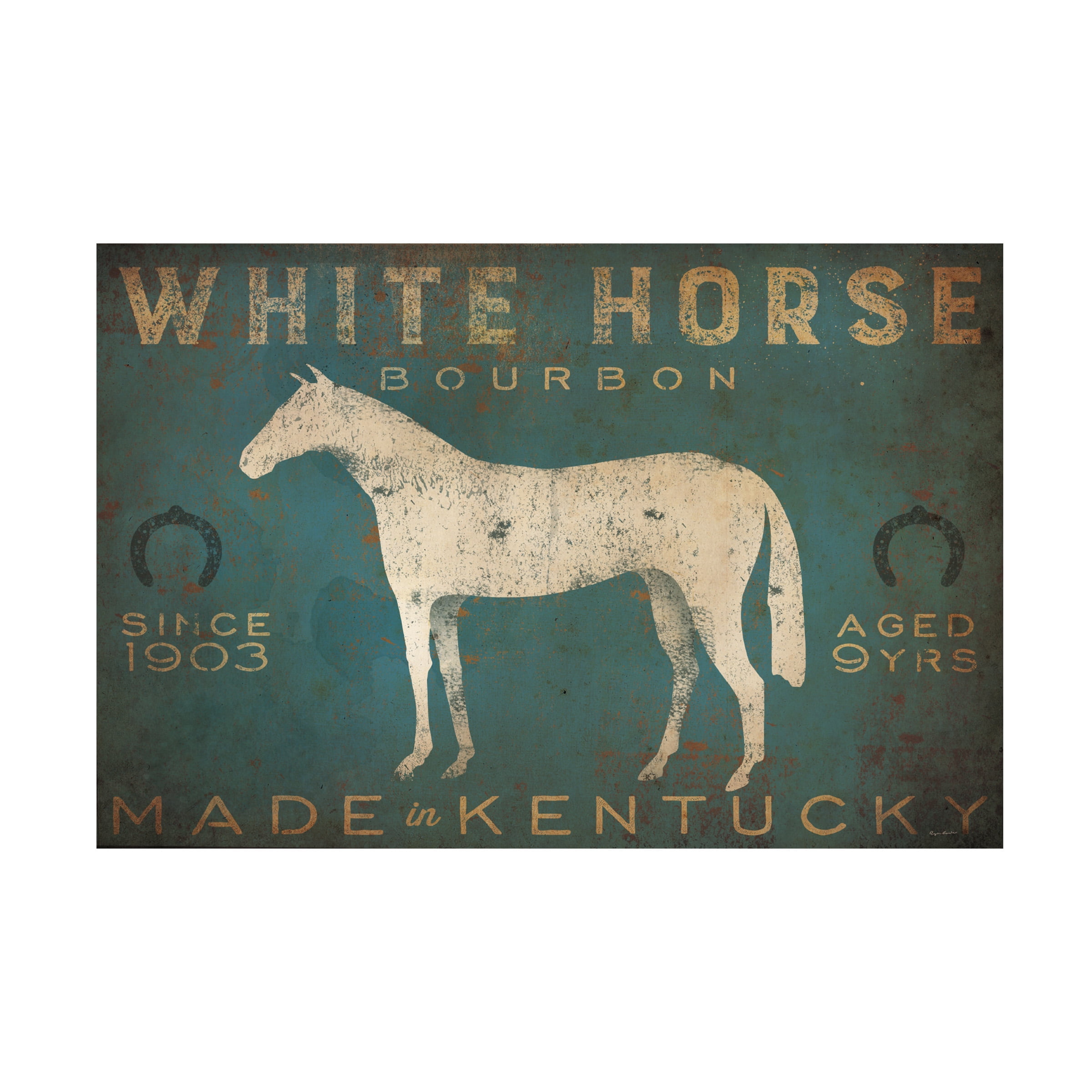Ryan Fowler 'White Horse With Words Blue' Canvas Art