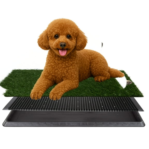 Petmaker Reusable 3-Layer Artificial Grass Puppy Dog Pee Pad with Tray Set - Small, 16x20