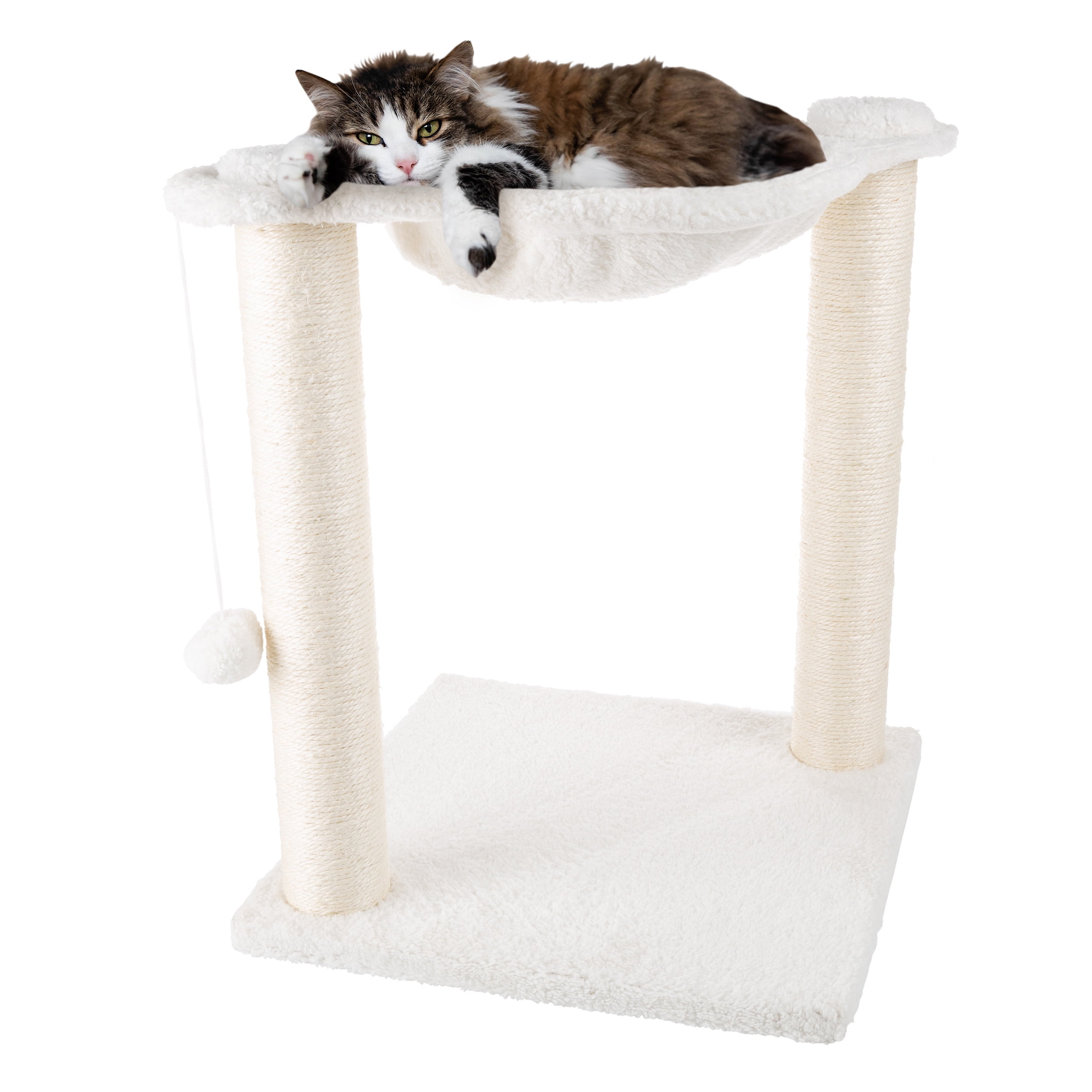 White Plush Cat Hammock with Sisal Scratching Posts