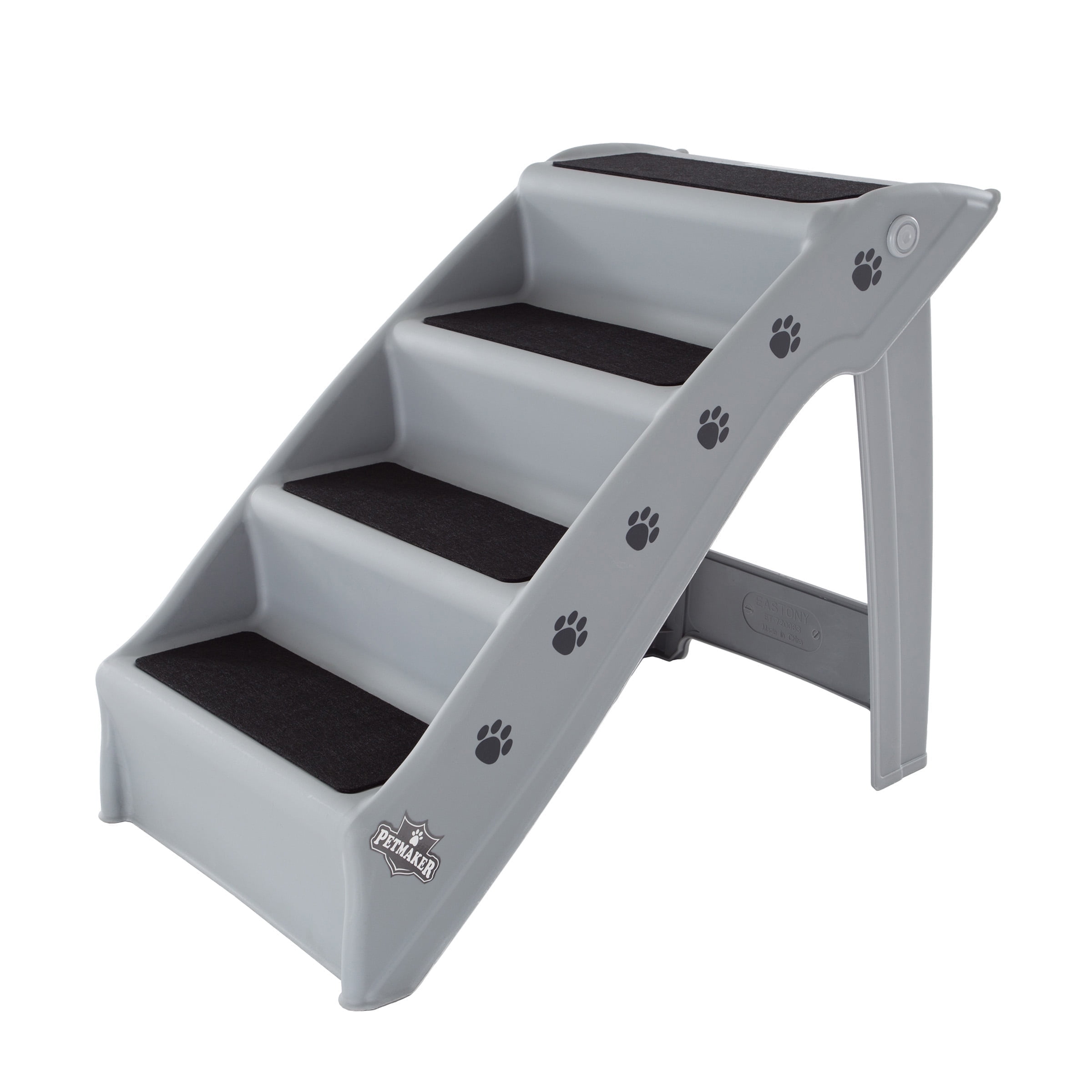Gray Plastic Foldable 4-Step Pet Stairs with Nonslip Pads