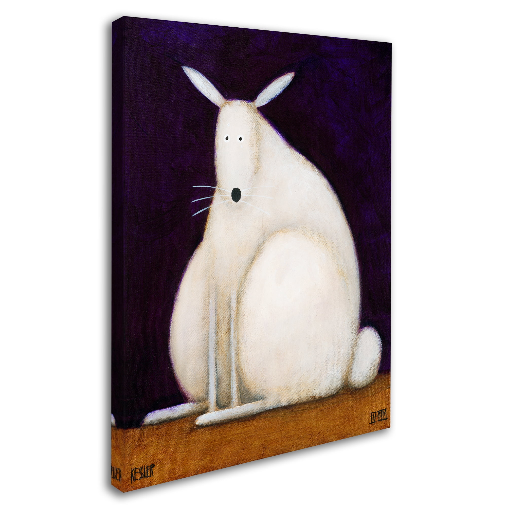 White Rabbit on Dark Blue Canvas Art, 15x20
