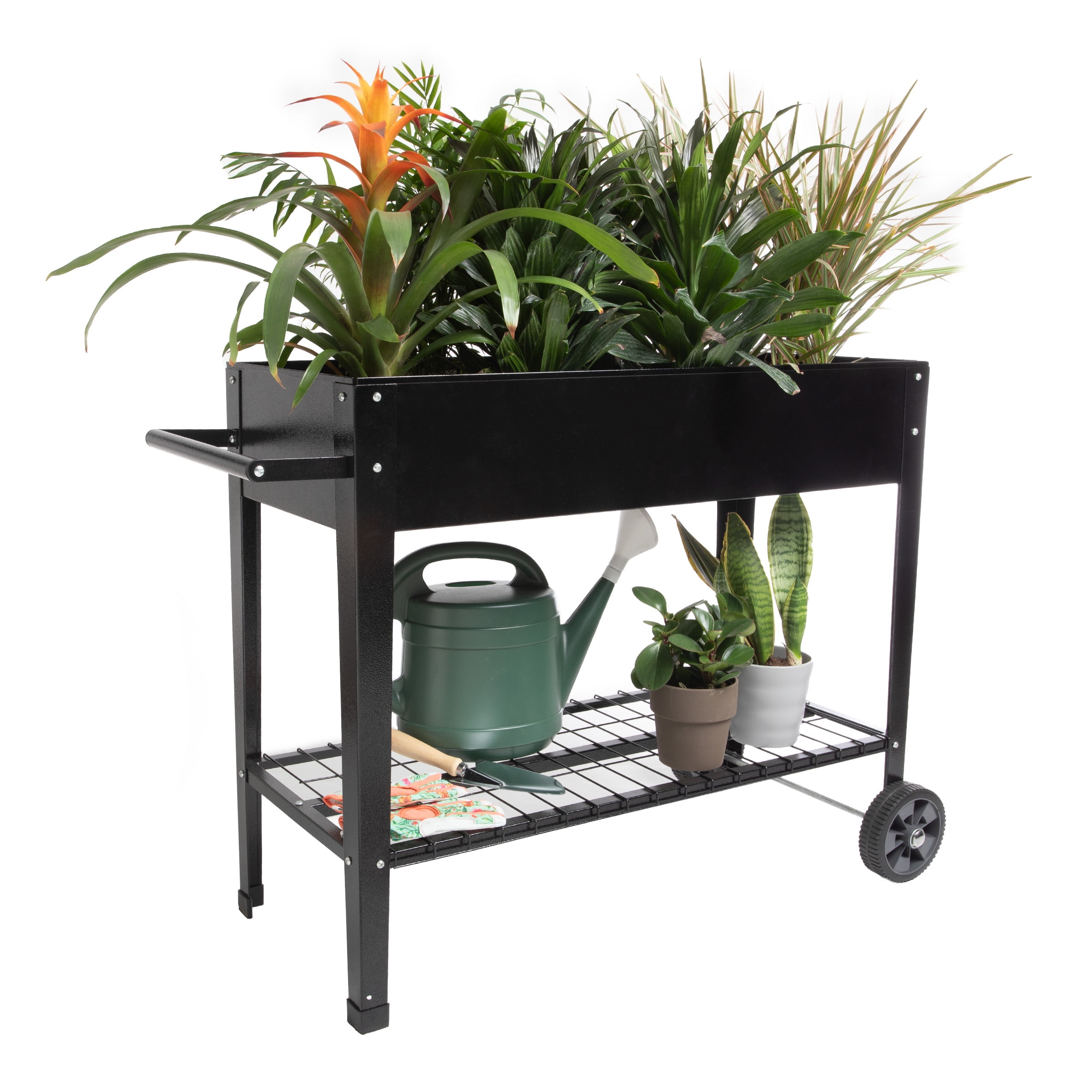 Home-Complete Raised Garden Bed - Planter Box with Storage Shelf, Black