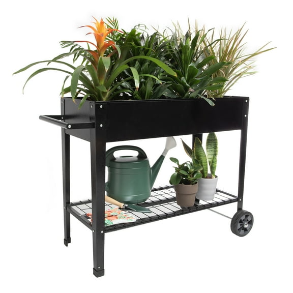 Home-Complete Raised Garden Bed - Planter Box with Storage Shelf, Black
