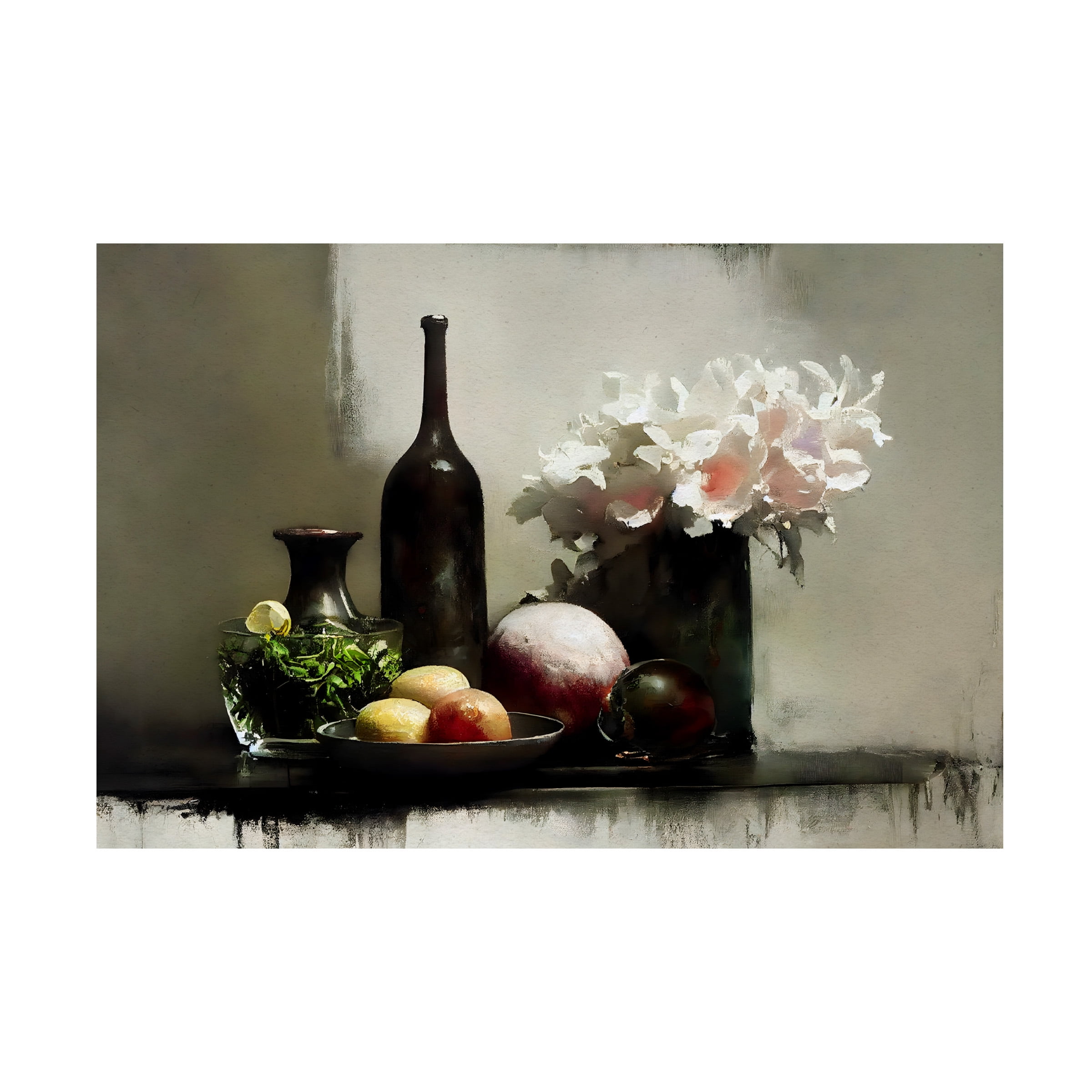 Canvas Wall Art - Treechild 'Stilllife With Black Bottle' Wall Art for Living Room, Bedroom, or Office Décor by Trademark Fine Art - 47 x 30 Inches - 47x30