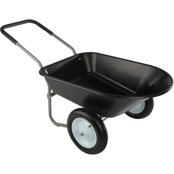 Pure Garden 2-Tire Wheelbarrow with 300lb Capacity and Padded Handle, Black