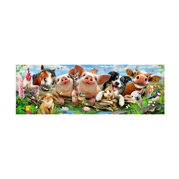 Trademark Fine Art Howard Robinson Happy Farm Animals Canvas Wall Art - 16x47