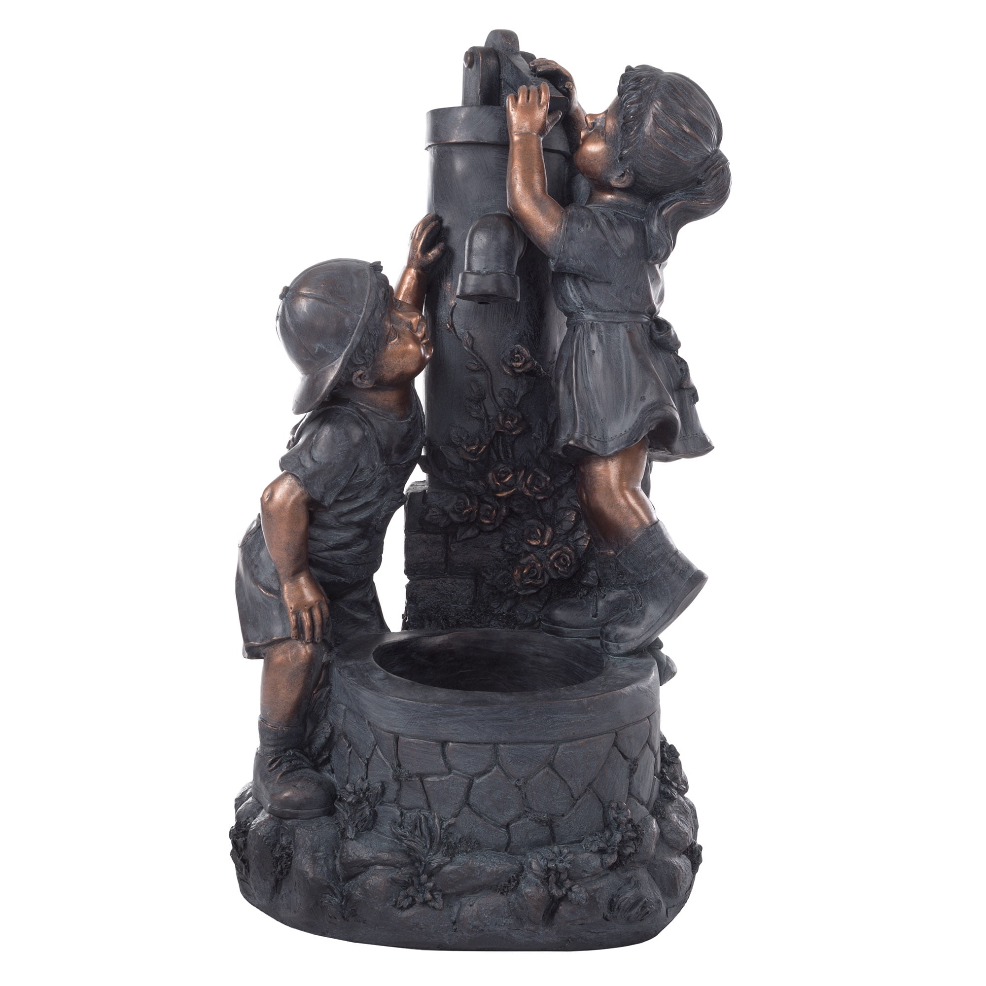 Pure Garden Polyresin Boy and Girl Outdoor Water Fountain (Antique Bronze)