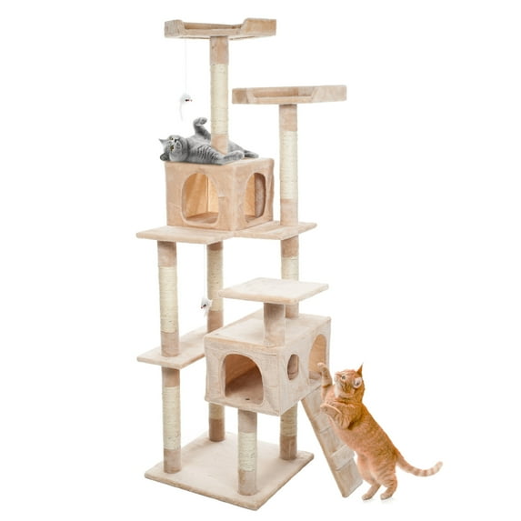 PETMAKER Cat Tree with Perches, Condos, Scratch Posts, and Toys (Beige)