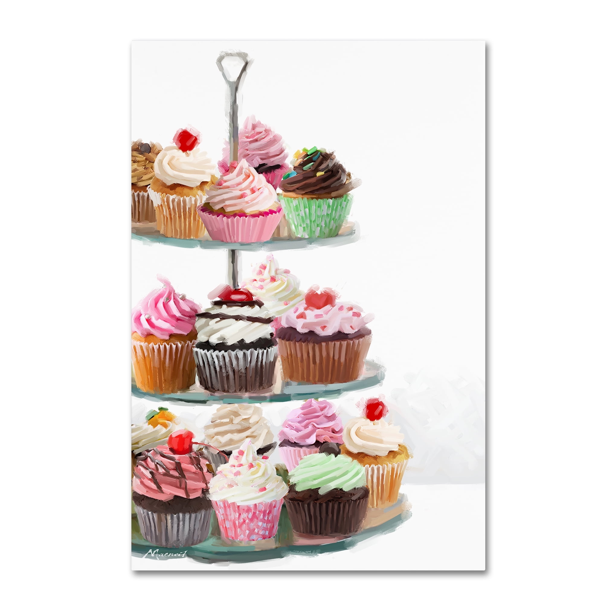 Colorful Cupcake Display Canvas Art in White Frame