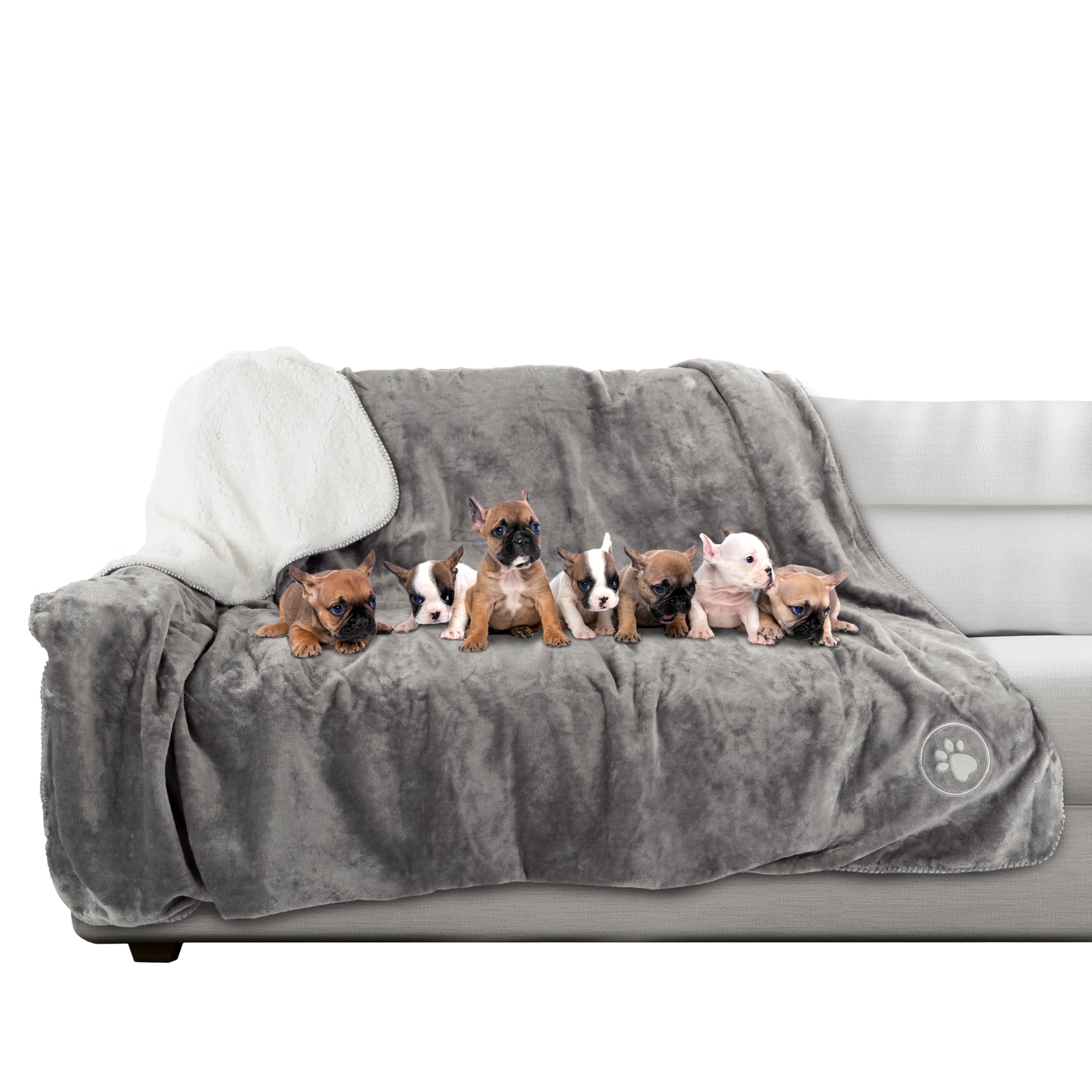 PETMAKER 60x70-Inch Reversible Sherpa Fleece Waterproof Dog Blanket (Gray)