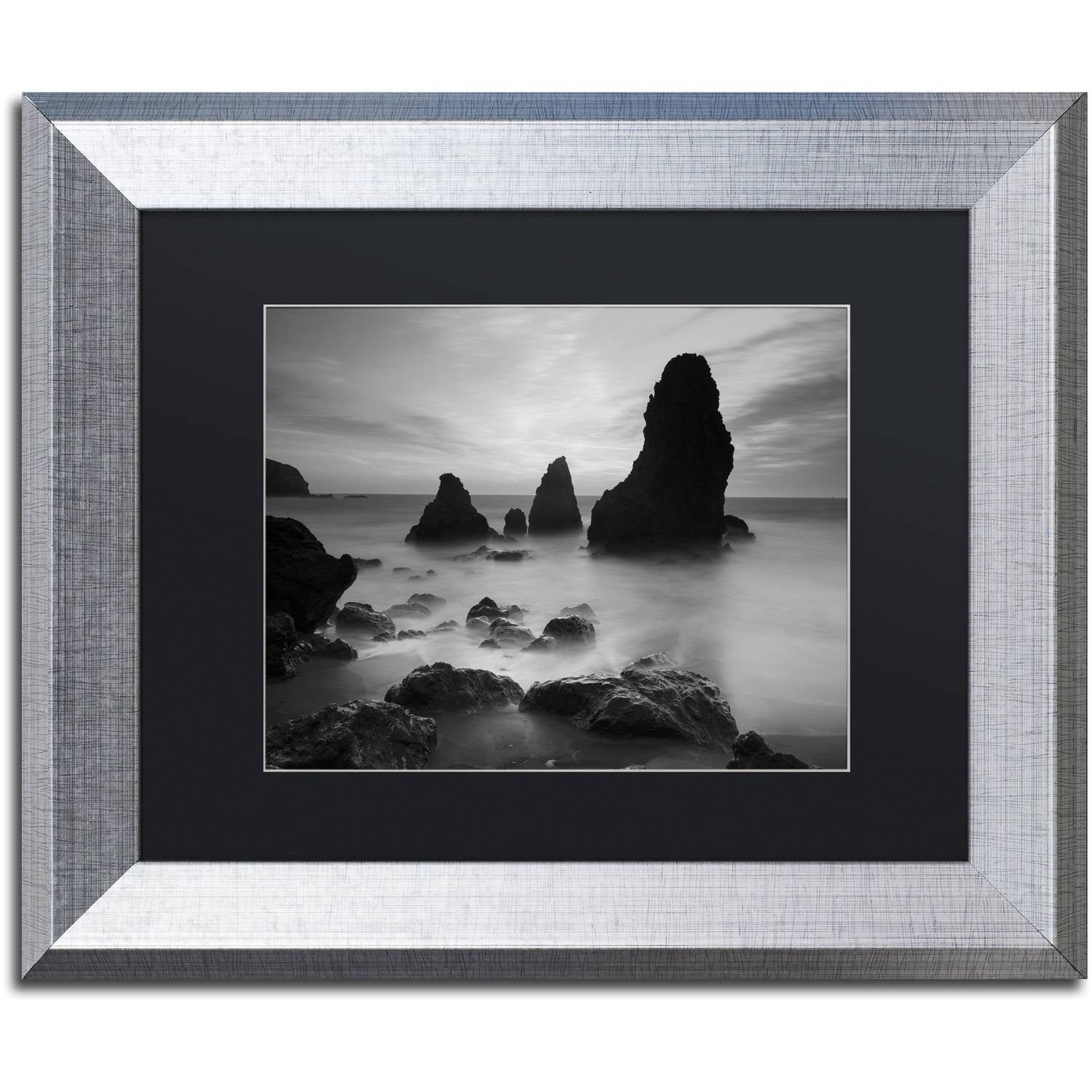 Moises Levy 'Rodeo Beach I Black and White' Black Matted Framed Art