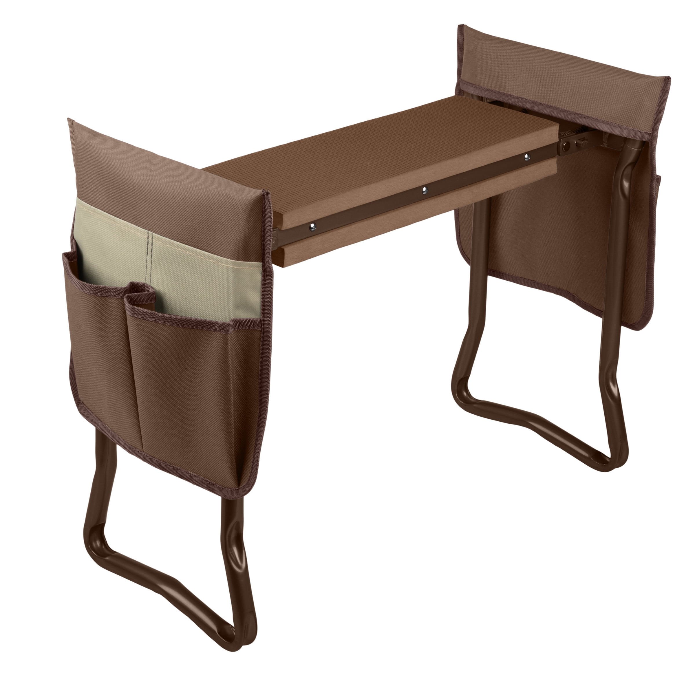 Brown Foldable Garden Kneeler and Stool with Tool Pouches