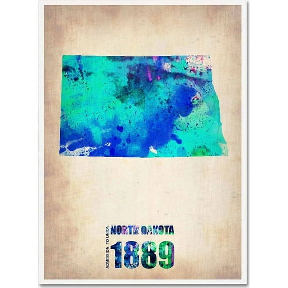 Trademark Fine Art Naxart North Dakota Watercolor Map Canvas Wall Art - 14x19