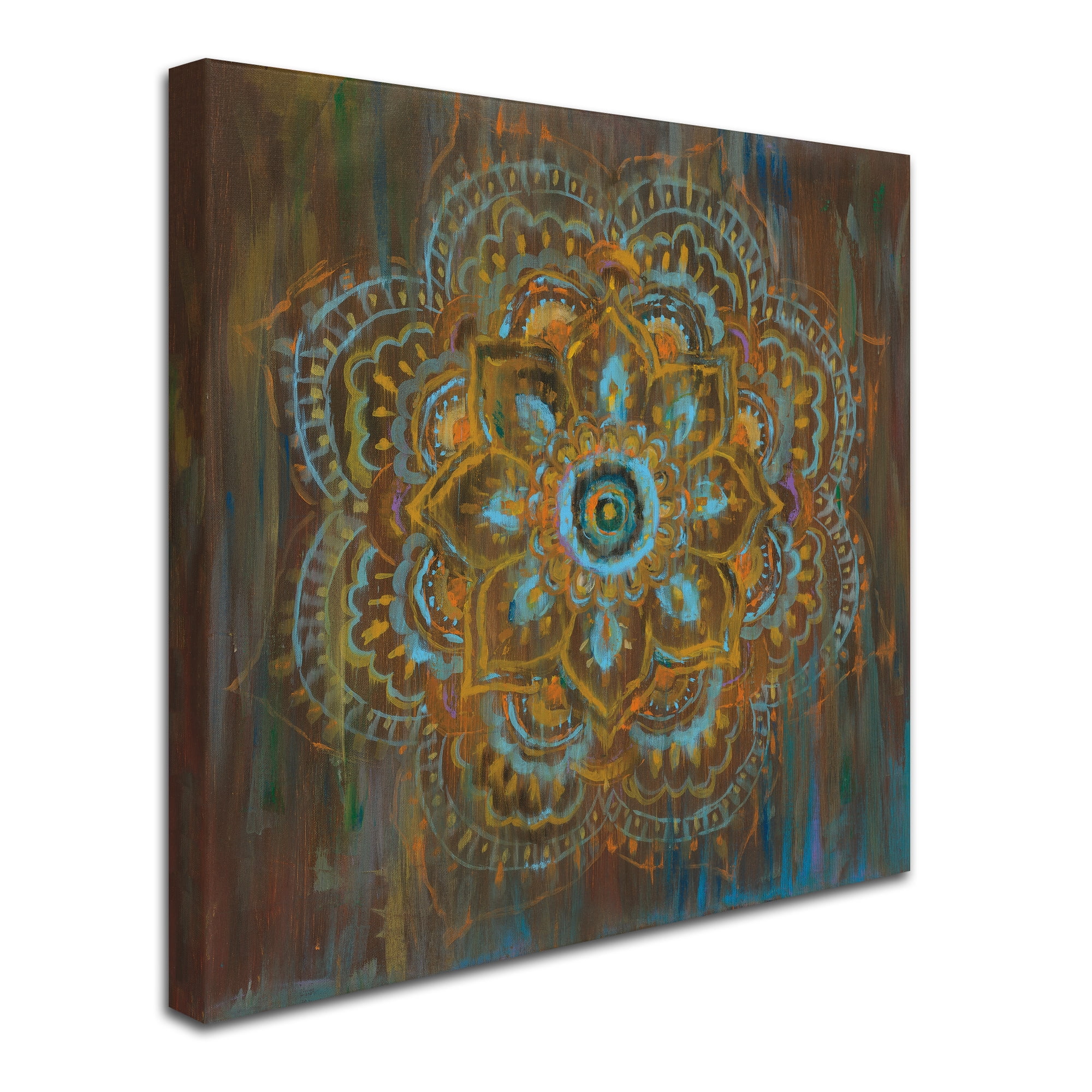 Danhui Nai 18"x18" Abstract Teal and Orange Canvas Wall Art
