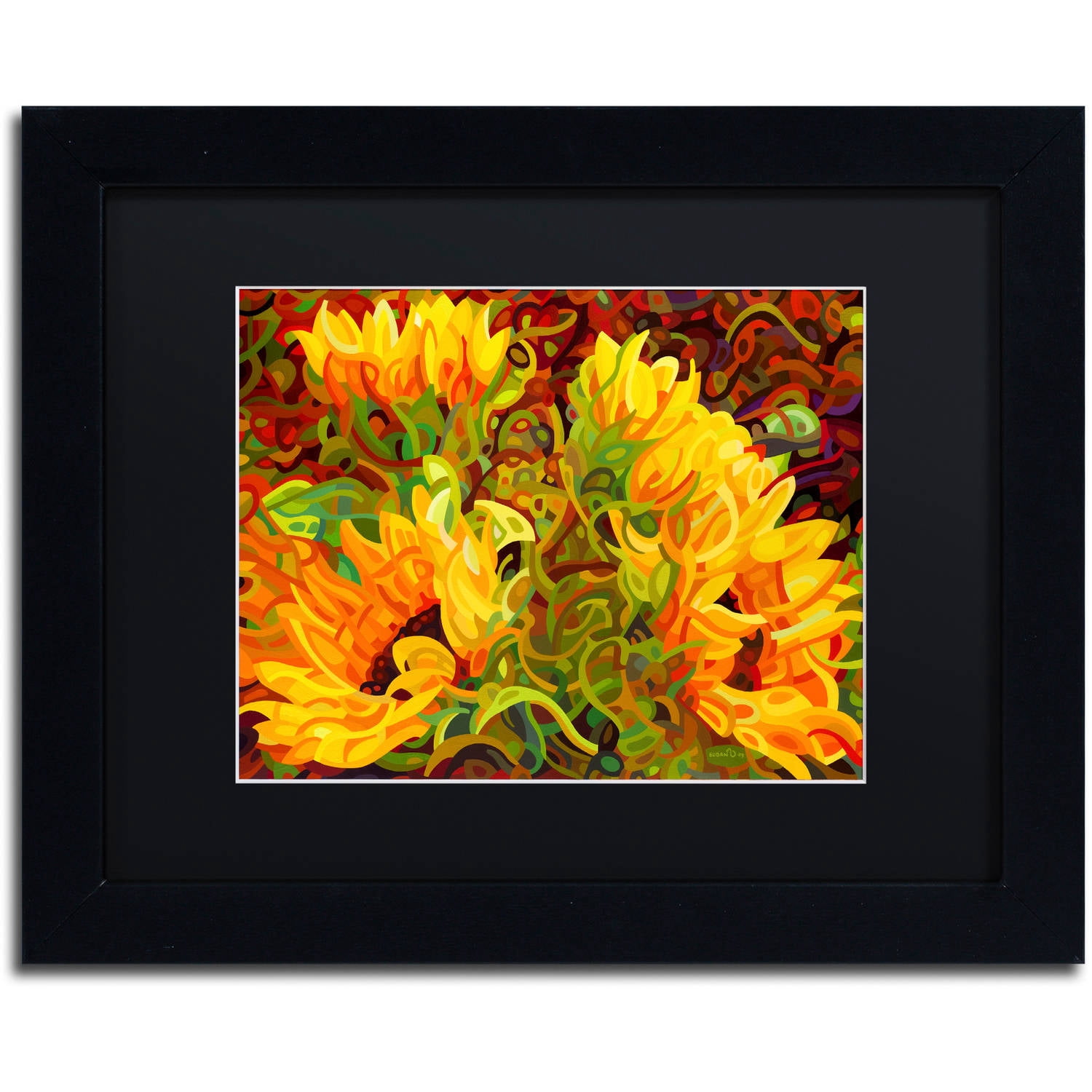Mandy Budan 'Four Sunflowers' Black Matted Framed Art