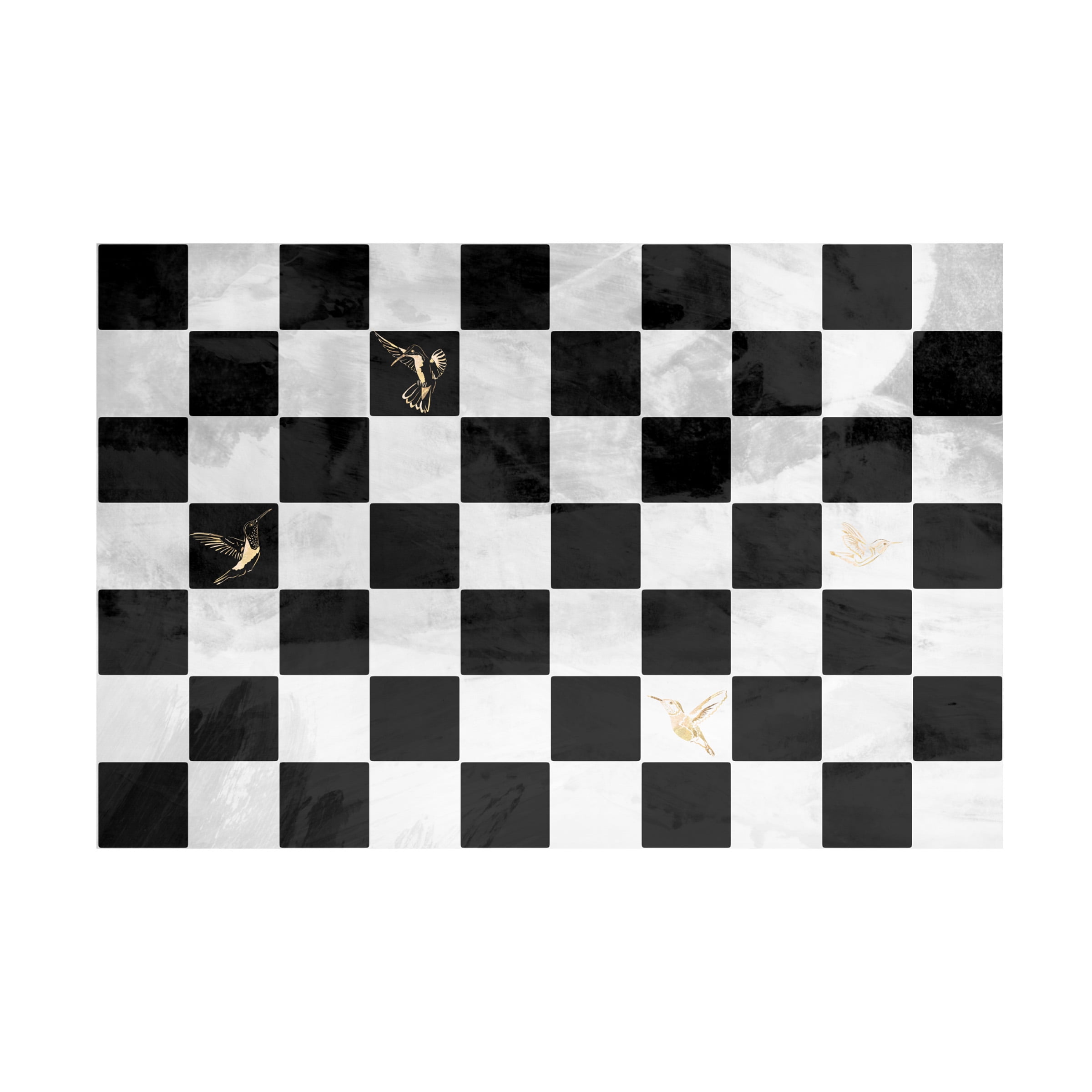 Sarah Manovski 'Checkerboard with gold hummingbirds' Canvas Art