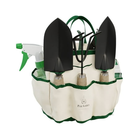 Pure Garden 8-Piece Gardening Hand Tool Set with Canvas Tote (Beige)