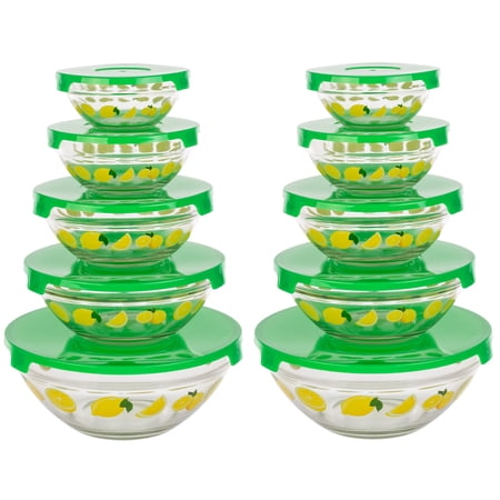 Classic Cuisine Glass Mixing Bowls - 20PC Mixing Bowls with Lids Set, Lemon